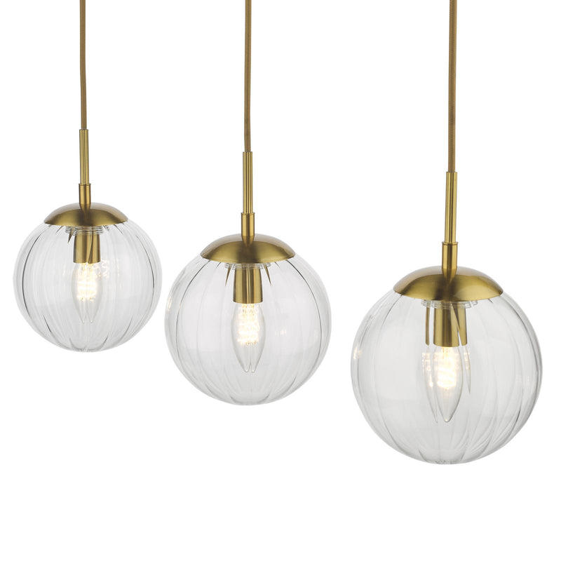 Dar Lighting Jocelyn 3 Light Bar Pendant Natural Brass and Glass • JOC6242