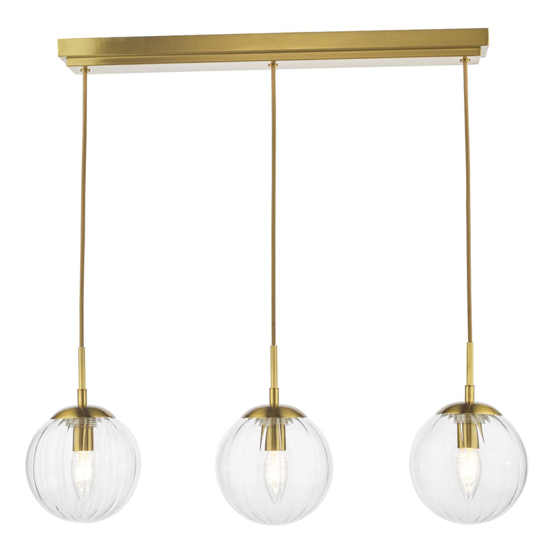 Dar Lighting Jocelyn 3 Light Bar Pendant Natural Brass and Glass • JOC6242