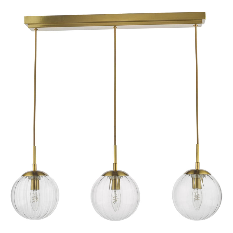 Dar Lighting Jocelyn 3 Light Bar Pendant Natural Brass and Glass • JOC6242