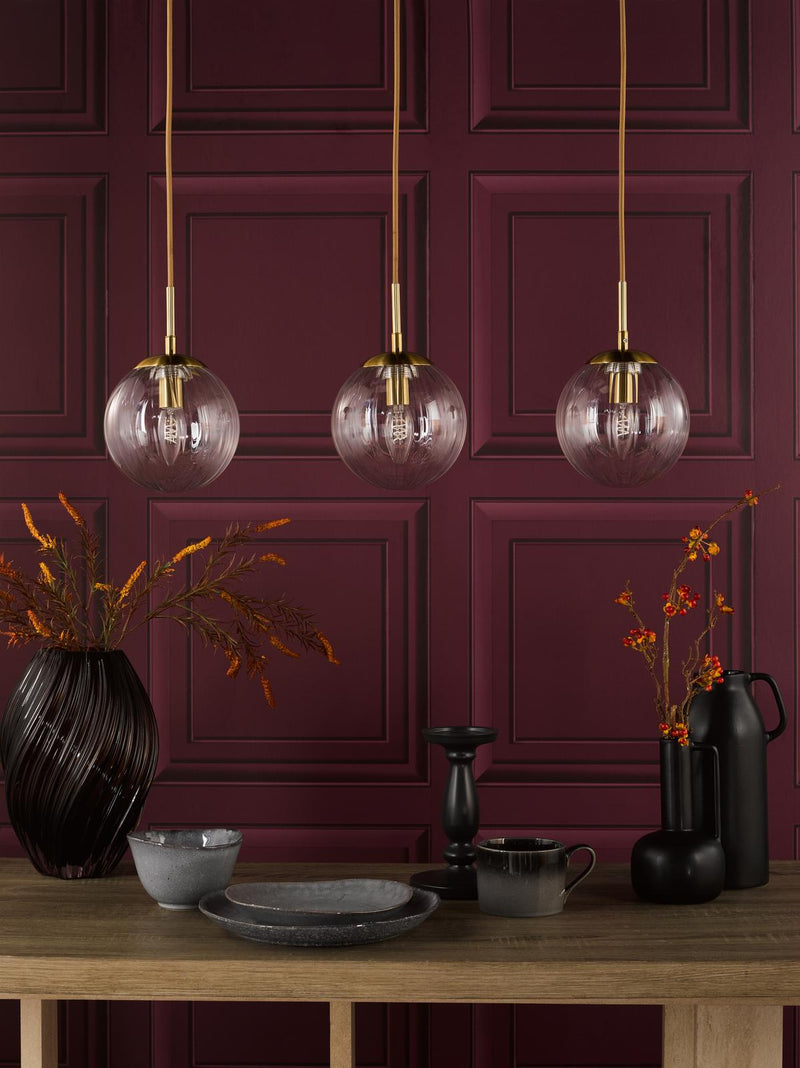 Dar Lighting Jocelyn 3 Light Bar Pendant Natural Brass and Glass • JOC6242