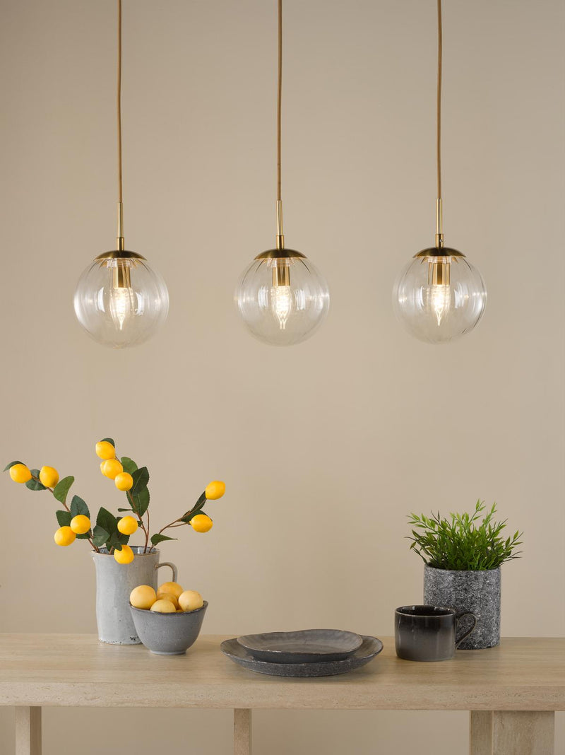 Dar Lighting Jocelyn 3 Light Bar Pendant Natural Brass and Glass • JOC6242