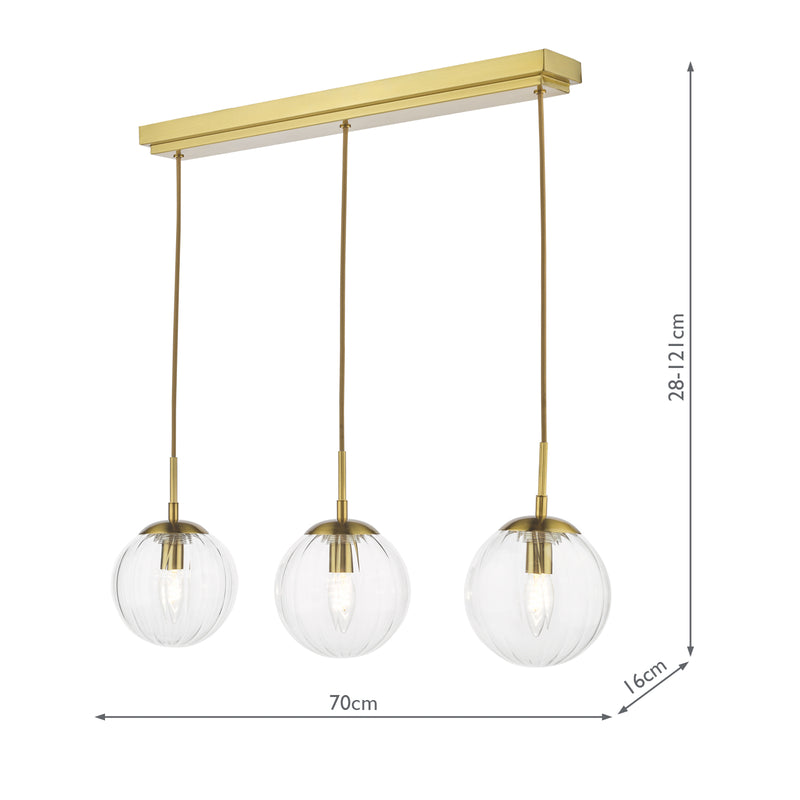 Dar Lighting Jocelyn 3 Light Bar Pendant Natural Brass and Glass • JOC6242