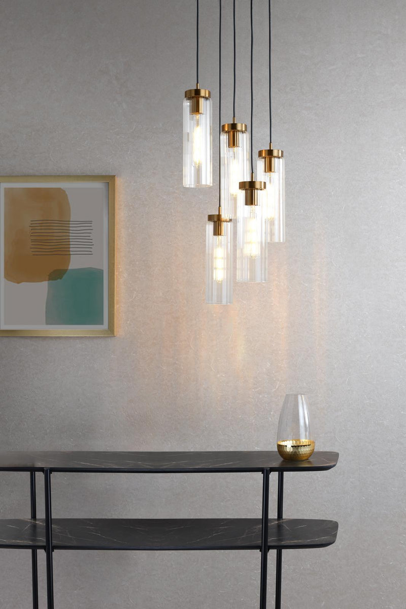 Dar Lighting Jodelle 5 Light Cluster Pendant Polished Bronze and Glass • JOD0563