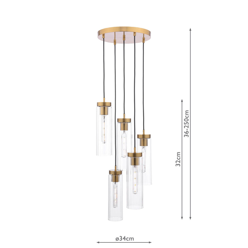 Dar Lighting Jodelle 5 Light Cluster Pendant Polished Bronze and Glass • JOD0563