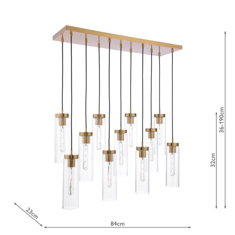 Dar Lighting Jodelle 11 Light Bar Pendant Polished Bronze and Glass • JOD4863