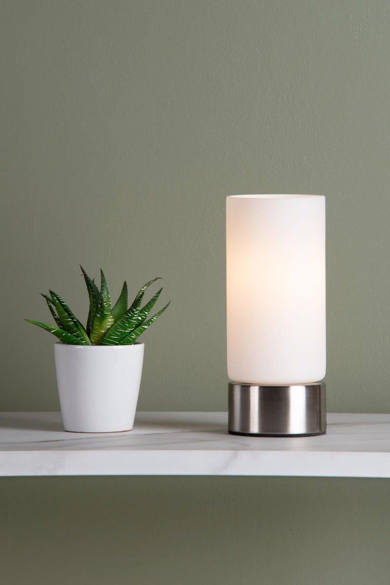 Dar Lighting Jot Touch Table Lamp Polished Chrome Opal Glass • JOT4050