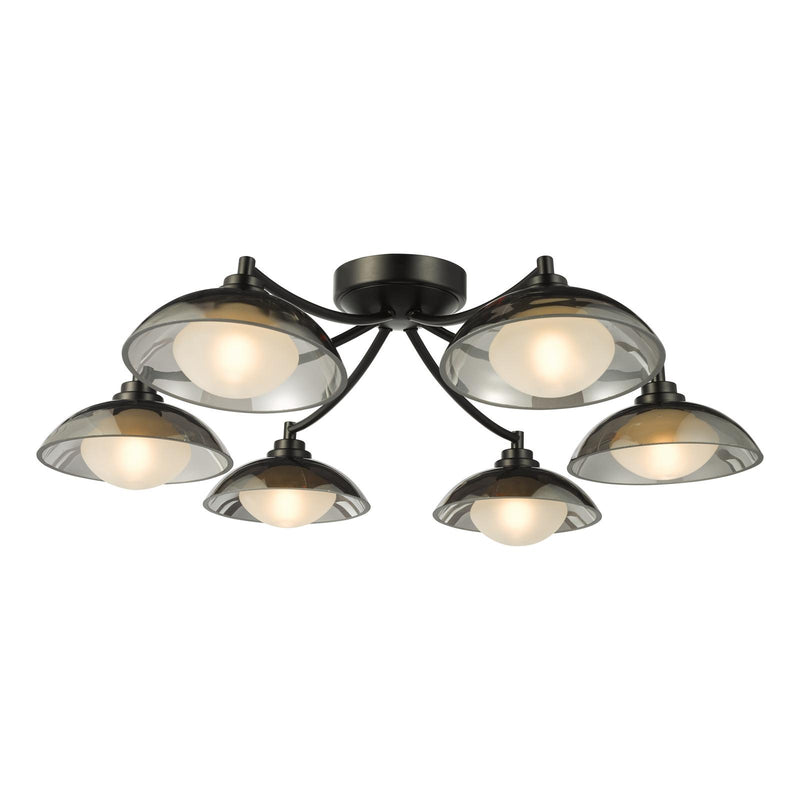 Dar Lighting Kadience 6 Light Semi-Flush Satin Black and Smoked Glass • KAD0622