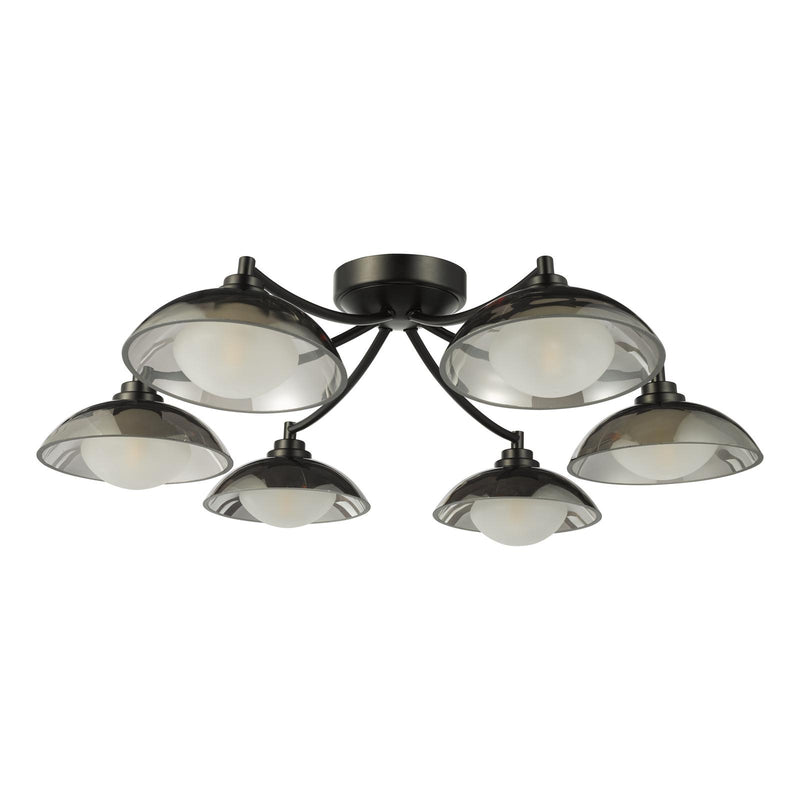 Dar Lighting Kadience 6 Light Semi-Flush Satin Black and Smoked Glass • KAD0622