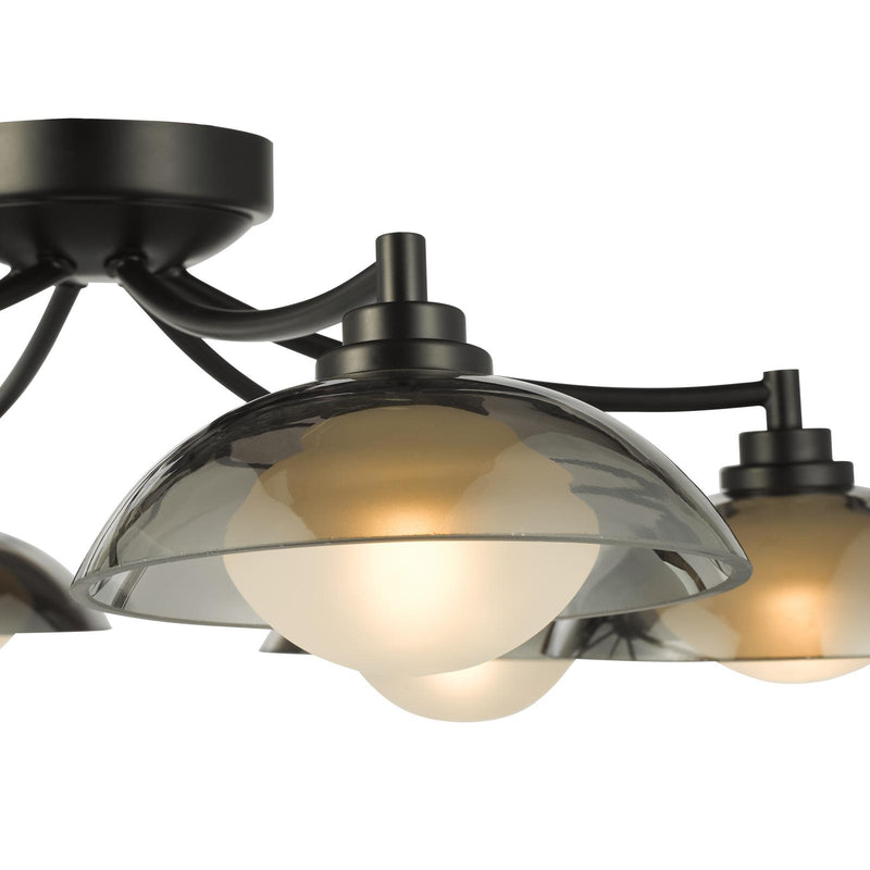 Dar Lighting Kadience 6 Light Semi-Flush Satin Black and Smoked Glass • KAD0622