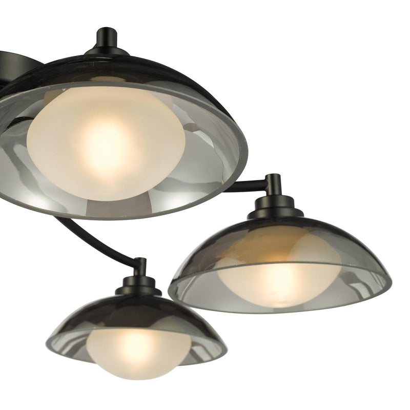Dar Lighting Kadience 6 Light Semi-Flush Satin Black and Smoked Glass • KAD0622