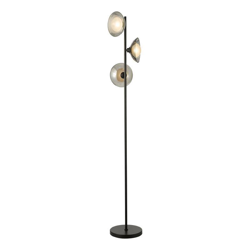 Dar Lighting Kadience 3 Light Floor Lamp Satin Black and Smoked Glass • KAD4922