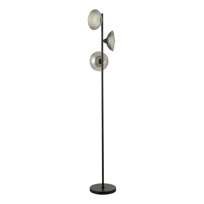 Dar Lighting Kadience 3 Light Floor Lamp Satin Black and Smoked Glass • KAD4922