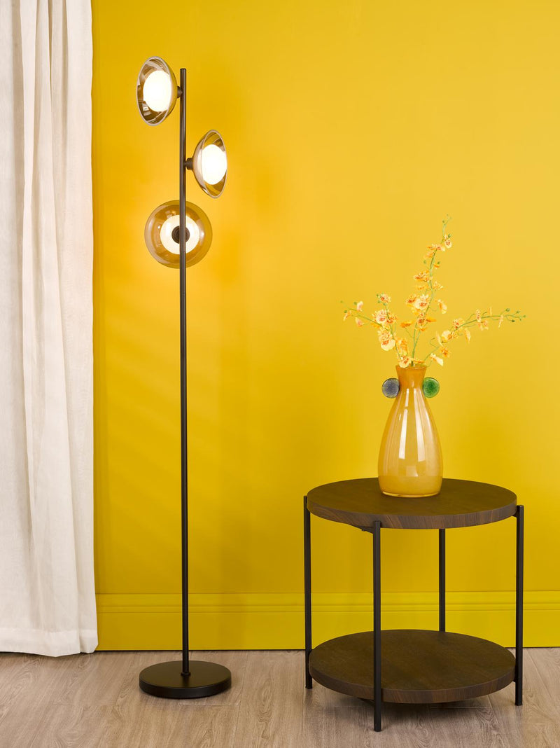 Dar Lighting Kadience 3 Light Floor Lamp Satin Black and Smoked Glass • KAD4922