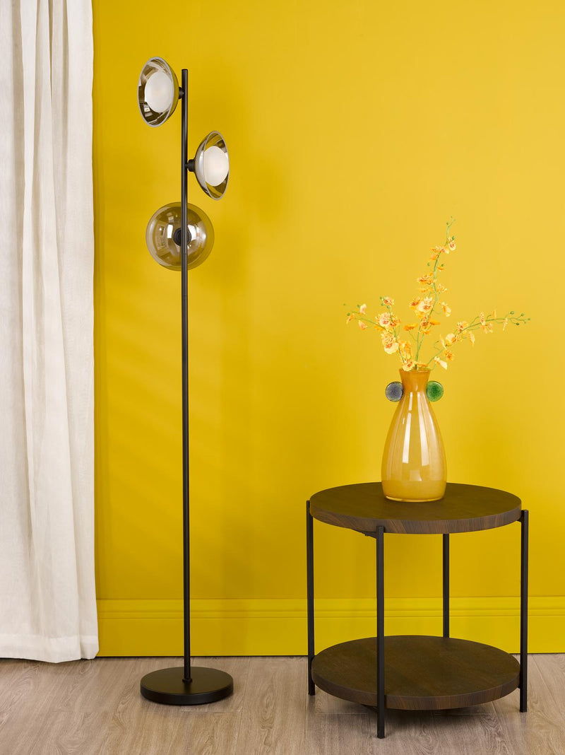 Dar Lighting Kadience 3 Light Floor Lamp Satin Black and Smoked Glass • KAD4922