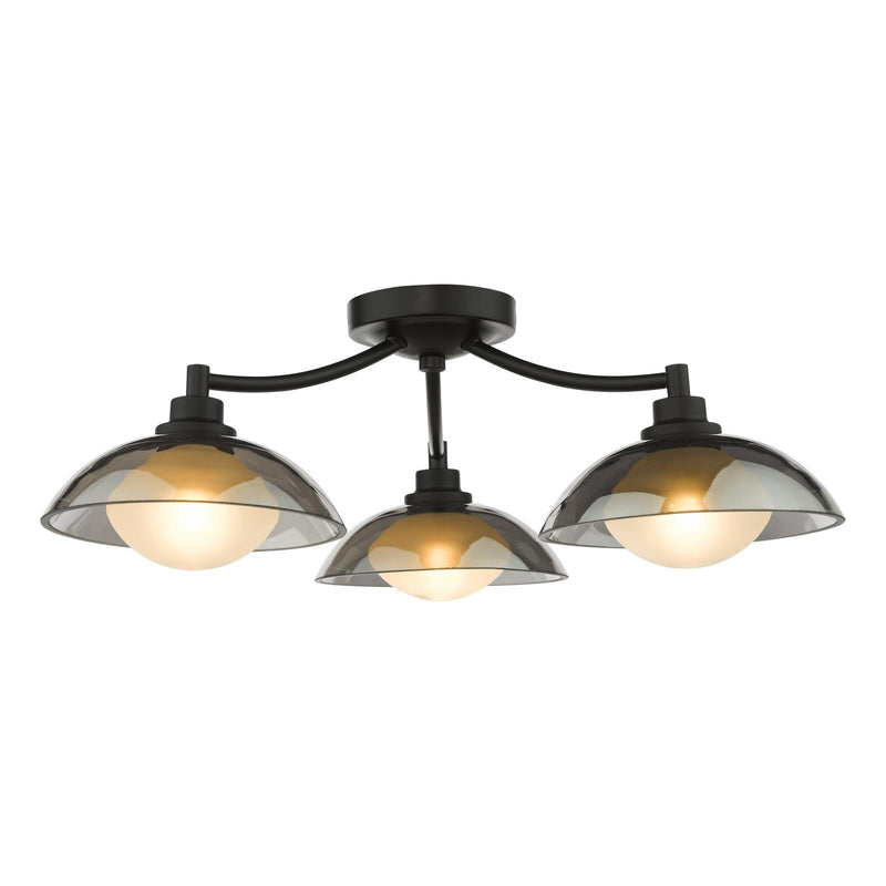 Dar Lighting Kadience 3 Light Semi-Flush Satin Black and Smoked Glass • KAD5322