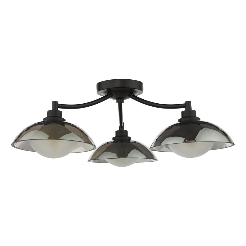 Dar Lighting Kadience 3 Light Semi-Flush Satin Black and Smoked Glass • KAD5322
