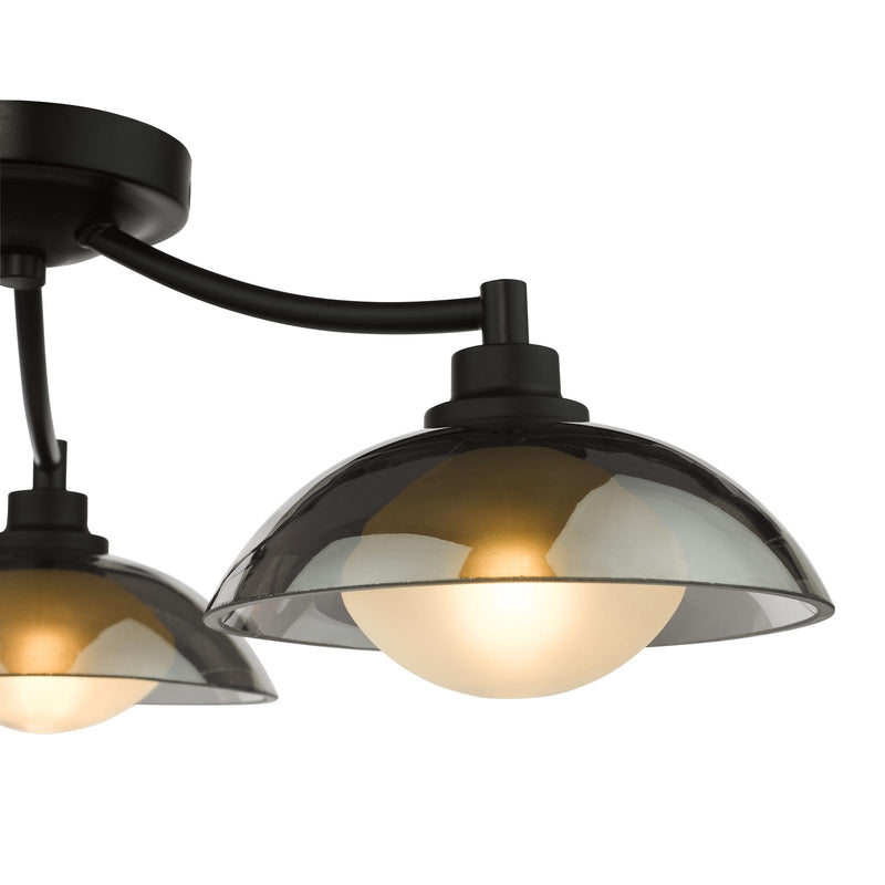 Dar Lighting Kadience 3 Light Semi-Flush Satin Black and Smoked Glass • KAD5322