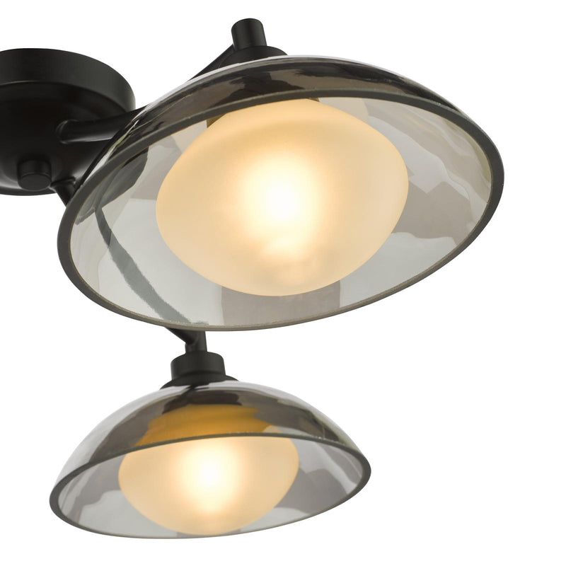 Dar Lighting Kadience 3 Light Semi-Flush Satin Black and Smoked Glass • KAD5322