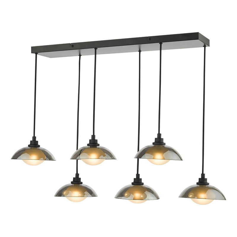 Dar Lighting Kadience 6 Light Bar Pendant Satin Black and Smoked Glass • KAD6422
