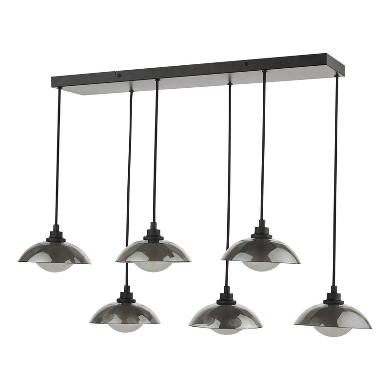 Dar Lighting Kadience 6 Light Bar Pendant Satin Black and Smoked Glass • KAD6422