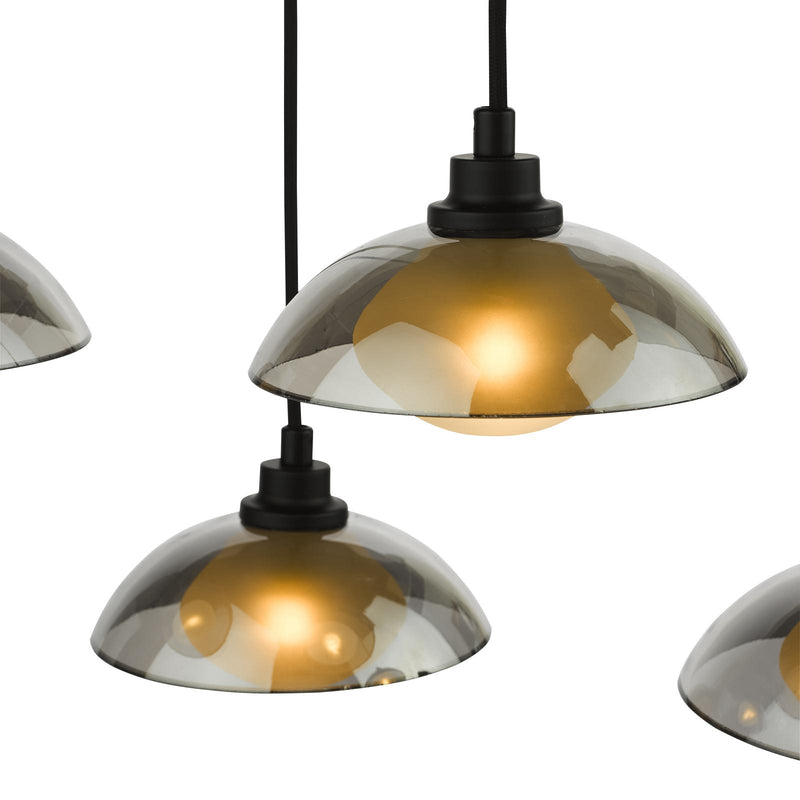 Dar Lighting Kadience 6 Light Bar Pendant Satin Black and Smoked Glass • KAD6422