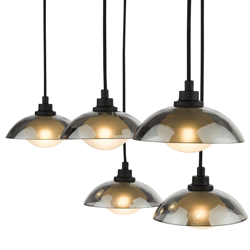 Dar Lighting Kadience 6 Light Bar Pendant Satin Black and Smoked Glass • KAD6422