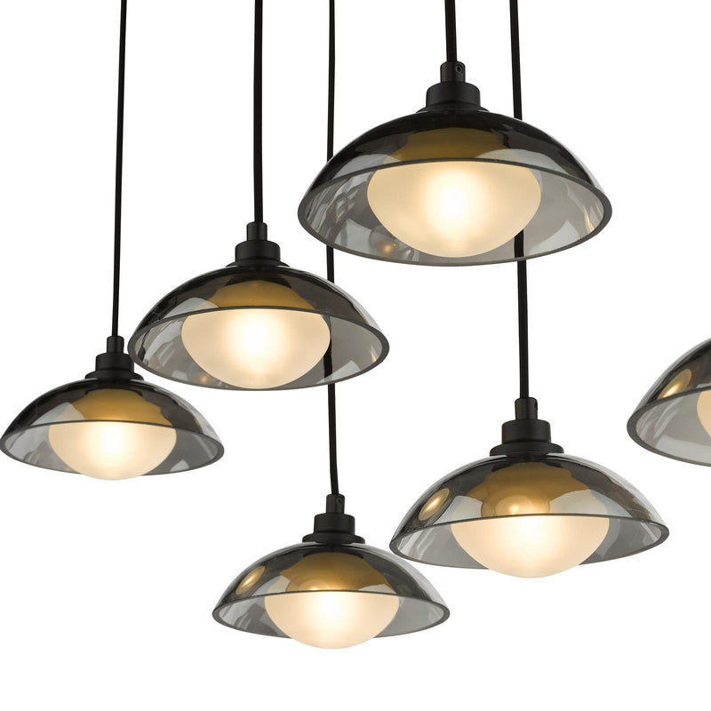 Dar Lighting Kadience 6 Light Bar Pendant Satin Black and Smoked Glass • KAD6422