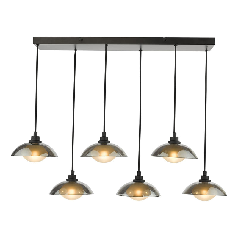 Dar Lighting Kadience 6 Light Bar Pendant Satin Black and Smoked Glass • KAD6422