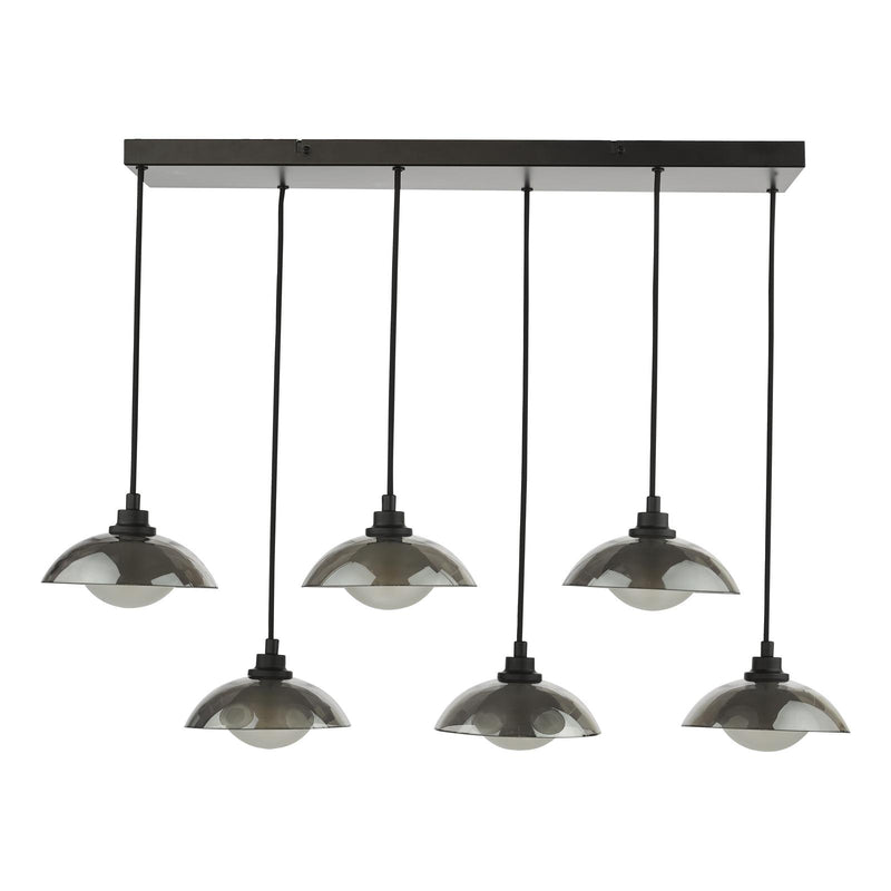 Dar Lighting Kadience 6 Light Bar Pendant Satin Black and Smoked Glass • KAD6422