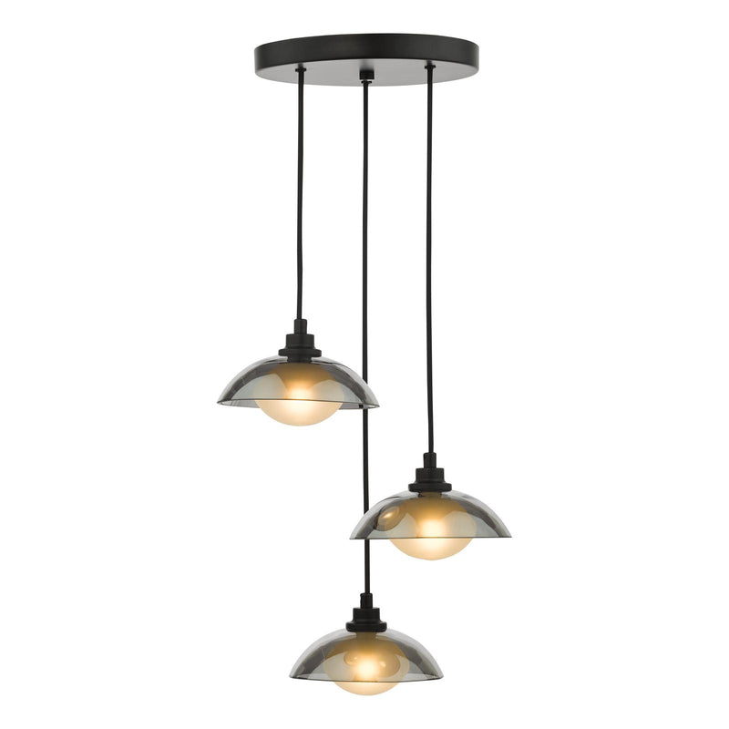 Dar Lighting Kadience 3 Light Cluster Pendant Satin Black and Smoked Glass • KAD8822