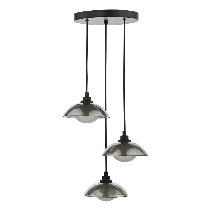 Dar Lighting Kadience 3 Light Cluster Pendant Satin Black and Smoked Glass • KAD8822