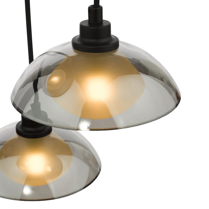 Dar Lighting Kadience 3 Light Cluster Pendant Satin Black and Smoked Glass • KAD8822