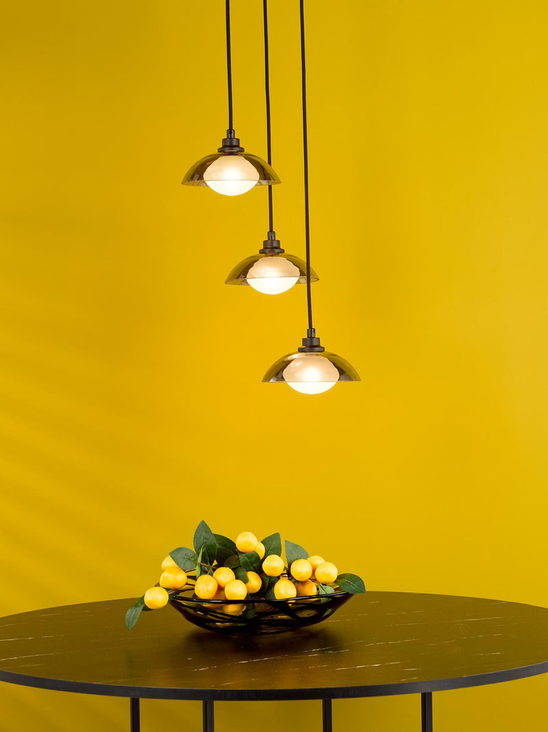 Dar Lighting Kadience 3 Light Cluster Pendant Satin Black and Smoked Glass • KAD8822