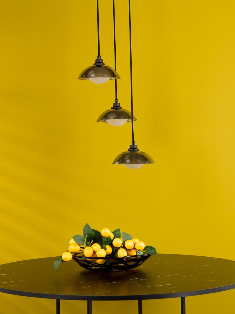 Dar Lighting Kadience 3 Light Cluster Pendant Satin Black and Smoked Glass • KAD8822