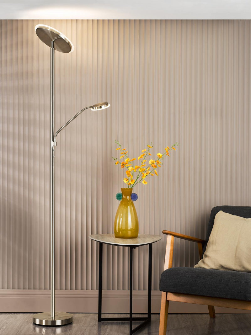 Dar Lighting Kamika Mother & Child Floor Lamp Satin Chrome LED • KAM4946