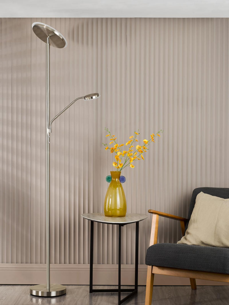 Dar Lighting Kamika Mother & Child Floor Lamp Satin Chrome LED • KAM4946