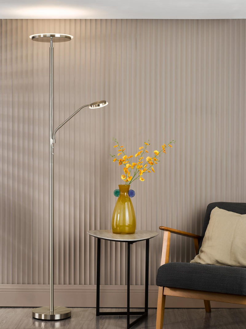 Dar Lighting Kamika Mother & Child Floor Lamp Satin Chrome LED • KAM4946