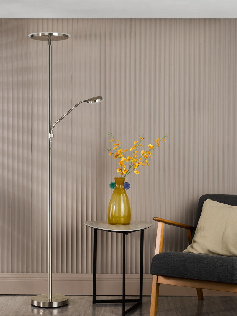Dar Lighting Kamika Mother & Child Floor Lamp Satin Chrome LED • KAM4946