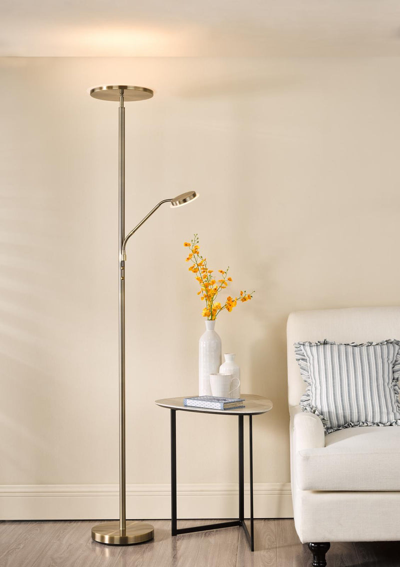Dar Lighting Kamika Mother & Child Floor Lamp Antique Brass LED • KAM4975