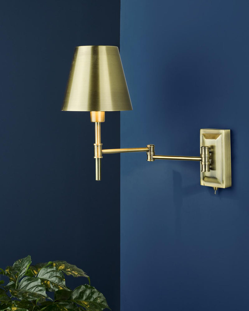Dar Lighting Kensington 1 Light Swing Arm Wall Light Antique Brass • KEN0775