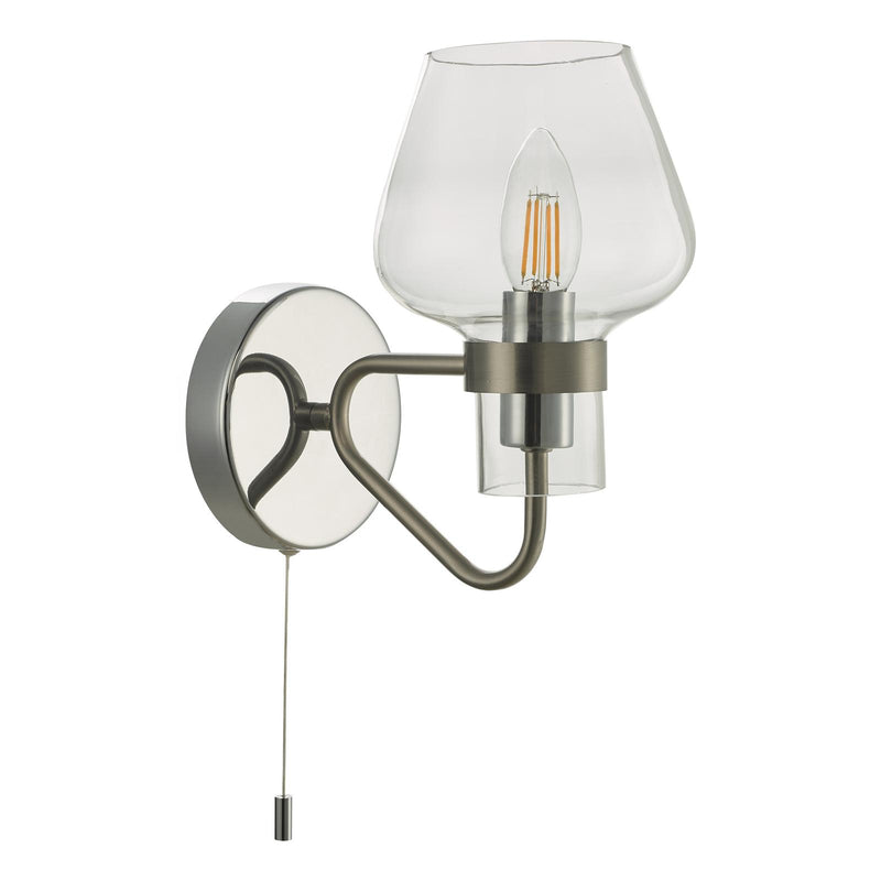 Dar Lighting Keta Wall Light Satin Chrome Glass • KET0746
