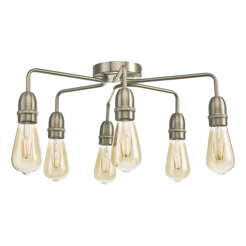 Dar Lighting Kiefer 6 Light Flush Satin Chrome • KIE0646