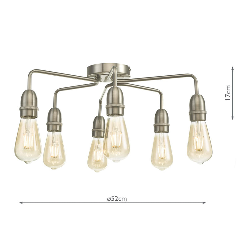 Dar Lighting Kiefer 6 Light Flush Satin Chrome • KIE0646