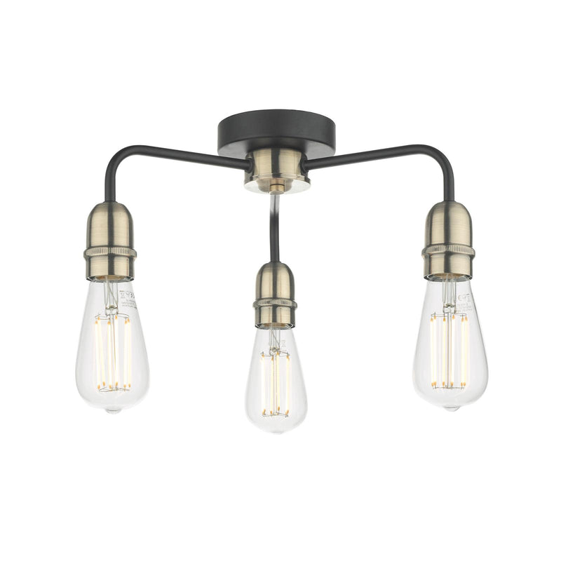 Dar Lighting Kiefer 3 Light Flush Black & Antique Brass • KIE5322