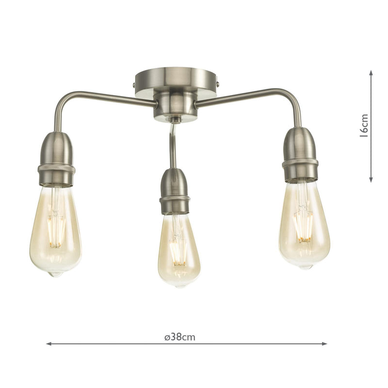 Dar Lighting Kiefer 3 Light Flush Satin Chrome • KIE5346