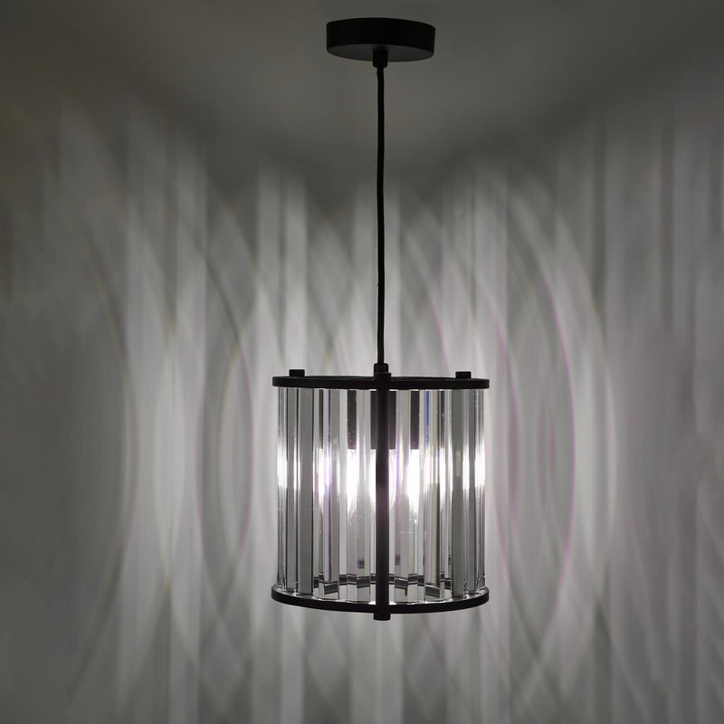 Dar Lighting Kiran Pendant Satin Black and Crystal • KIR0122