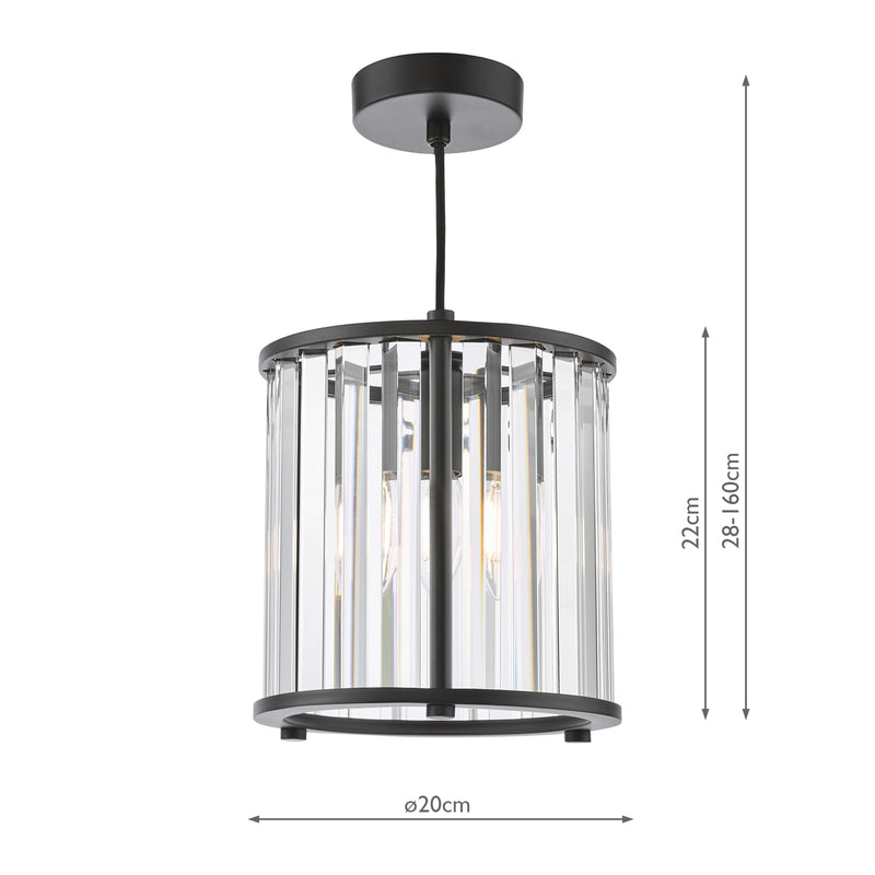 Dar Lighting Kiran Pendant Satin Black and Crystal • KIR0122