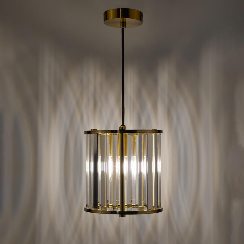 Dar Lighting Kiran Pendant Natural Brass and Crystal • KIR0135