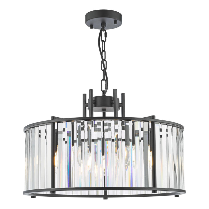 Dar Lighting Kiran 5 Light Pendant Satin Black and Crystal • KIR0522
