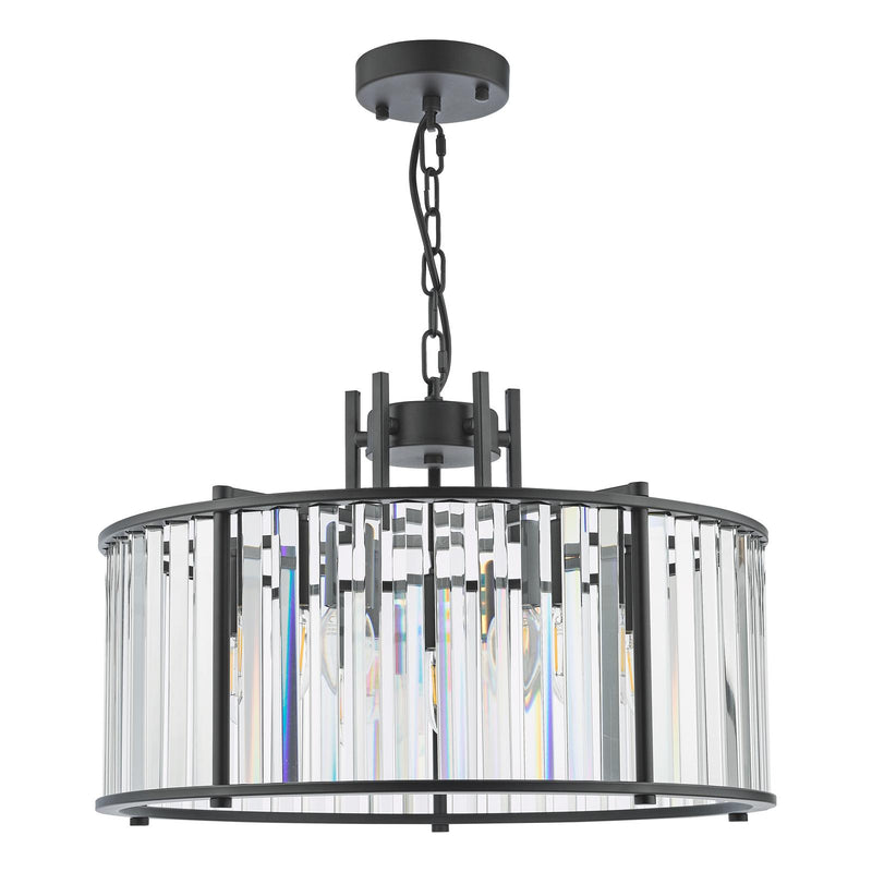 Dar Lighting Kiran 5 Light Pendant Satin Black and Crystal • KIR0522